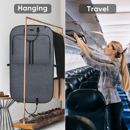 BALEINE Travel Garment Bag, Travel Suit Bag for Men, 42'' Waterproof Carry on Garment Bags for Hanging Clothes, Garment Duffel Bag for Travel Business (Grey)