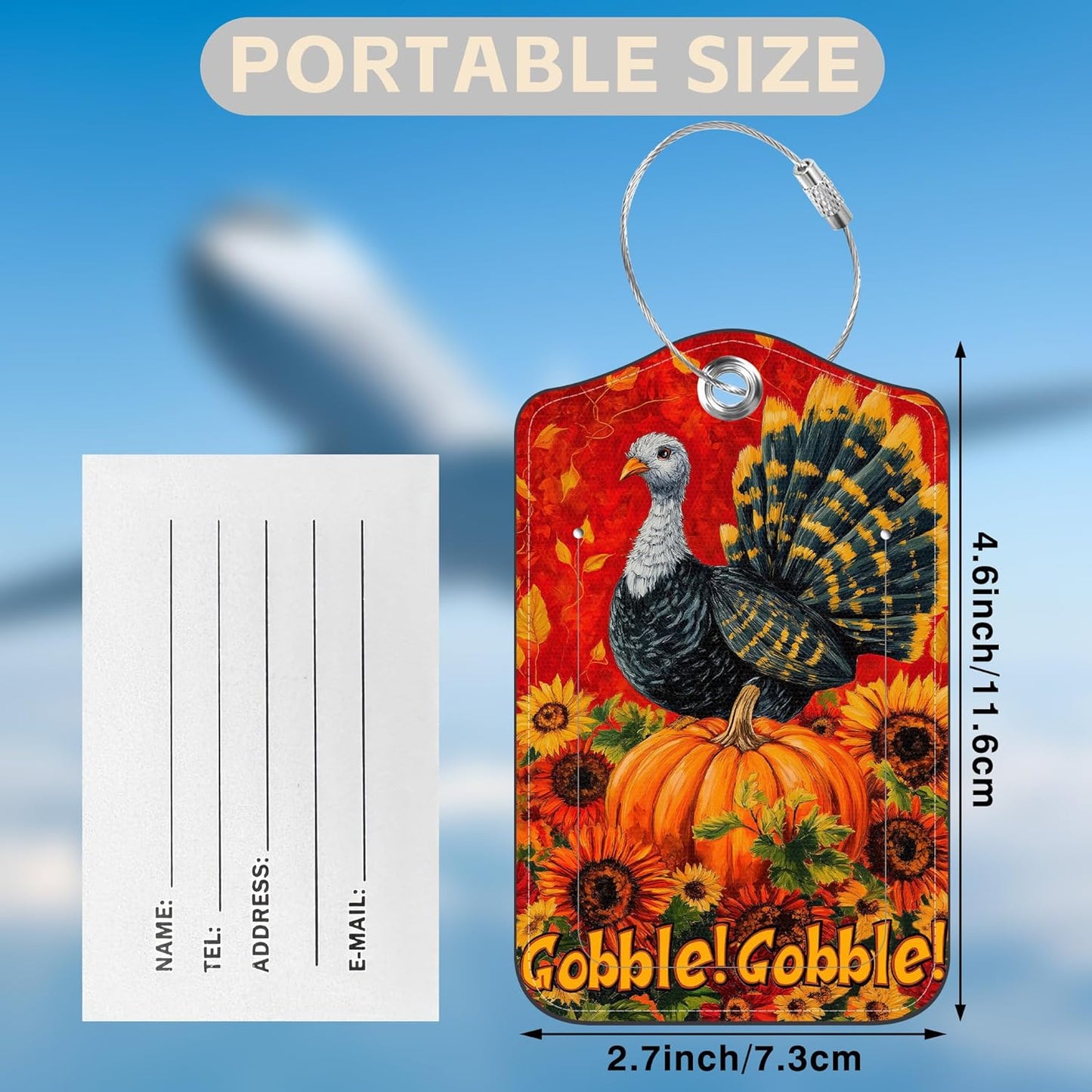 2 Pack Pumpkin and Sunflower Luggage Tags for Suitcases Autumn Turkey Leather Luggage Tags Privacy Cover ID Label with Stainless Steel Loop and Address Card for Women Men Travel Bag Backpack