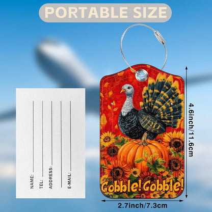 2 Pack Pumpkin and Sunflower Luggage Tags for Suitcases Autumn Turkey Leather Luggage Tags Privacy Cover ID Label with Stainless Steel Loop and Address Card for Women Men Travel Bag Backpack