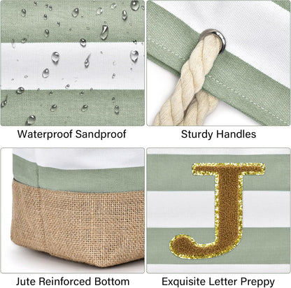 Becokan Beach Bag Initial Beach Tote with Makeup Bag for Travel Work Storage Personalized Birthday Gifts for Women Her