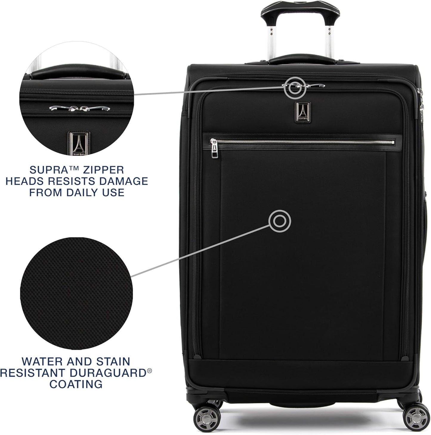 Travelpro Platinum Elite Softside Expandable Checked Luggage, 8 Wheel Spinner Large Suitcase, TSA Lock, Men and Women, Shadow Black, Checked Large 29-Inch
