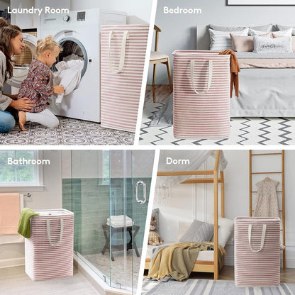 Lifewit Laundry Hamper Large Collapsible Laundry Basket, Freestanding Waterproof Clothes Hamper Storage with Easy Carry Handles for Clothes in Bedroom Bathroom College Dorm for Adults, Pink, 80L