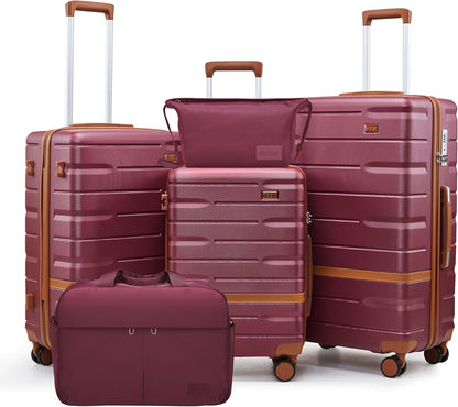Luggage Sets 3 Piece with TSA Lock Hardside PC+ABS Carry On Suitcase with YKK Zippers Lightweight Rolling Travel Luggage Sets with Spinner Wheels (Purple, 5 piece sets（20/24/28/DB/TB）)