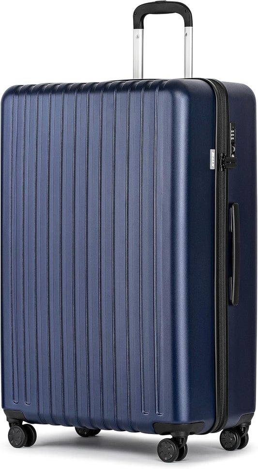 KYME 30-Inch Large Checked Luggage, 100% PC Hardside Suitcase with TSA Lock & Double Spinner Wheels, Durable Travel Hard Shell for Men & Women, Navy