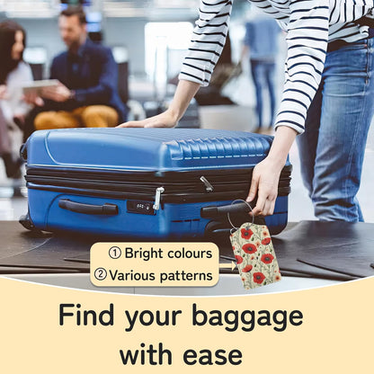 3 PCS Red Poppy Flower Luggage Tags,Suitcase Tags Privacy Cover ID Label with Stainless Steel Loop and Address Card for Travel Bag Suitcase