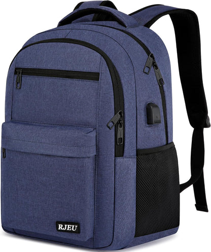 School Backpack for Teen Boys, 17.3 Inch Laptop, USB Charging Port, Anti-Theft & Water-Resistant College Bookbag, Durable Student Backpack for High School and University, Blue