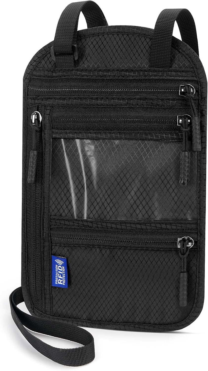 Passport Holder For Travel Family: Neck Wallet Passport Pouch Travel Document Organizer Porta Pasaporte Multiple Passport Holder Rfid Blocking, 5.9in x 9.25in, Black, W-2024