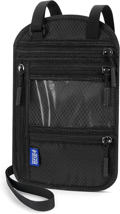Passport Holder For Travel Family: Neck Wallet Passport Pouch Travel Document Organizer Porta Pasaporte Multiple Passport Holder Rfid Blocking, 5.9in x 9.25in, Black, W-2024
