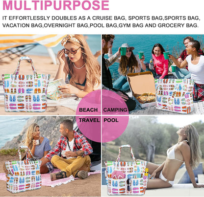 Waterproof Beach Tote Pool Bags for Women Ladies Extra Large Gym Tote Carry On Bag With Wet Compartment for Weekender Travel
