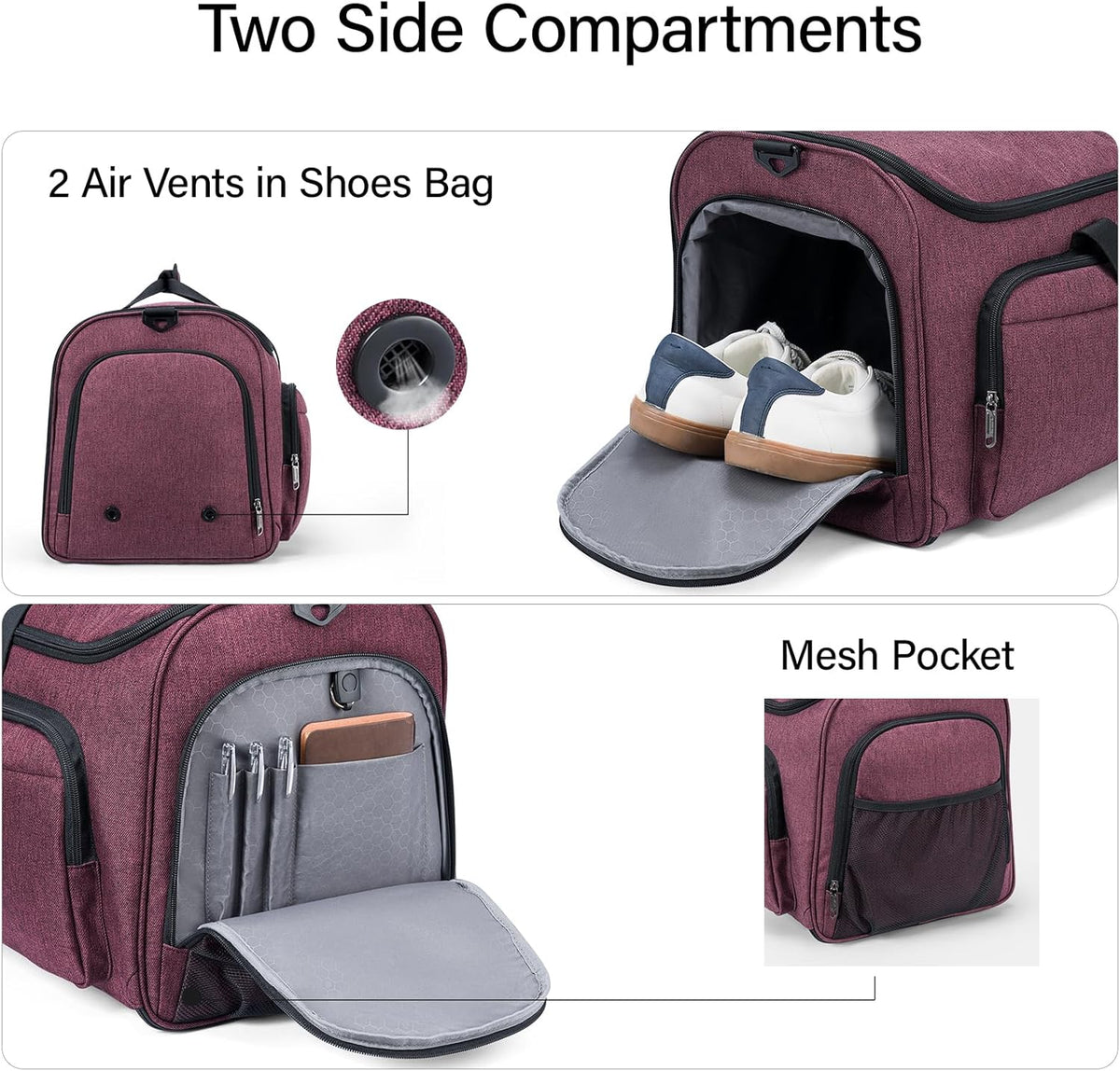 Hanke Carry on Garment Bags for Travel,Convertible Duffle Bag Luggage Bag Weekend Bag with Shoe Compartment,2 in 1 Hanging Suitcase Suit Bag for Men Women,Purple