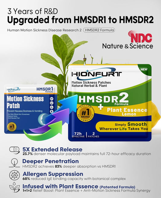 HMSDR2 48ct Motion Sickness Patches with Plant Essence – Lemon – Sea Sickness Patches for Cruise, Car, Airplane – Non-Drowsy, 72H Lasting