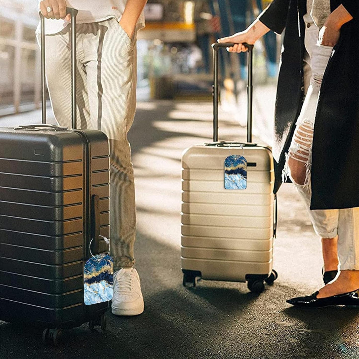 2 PCS Leather Luggage Tag for Suitcase Abstract Marble Travel Suitcase Labels with Privacy Name ID Label and Stainless Steel Loop for Adults Teens Travel Bag Labels Set