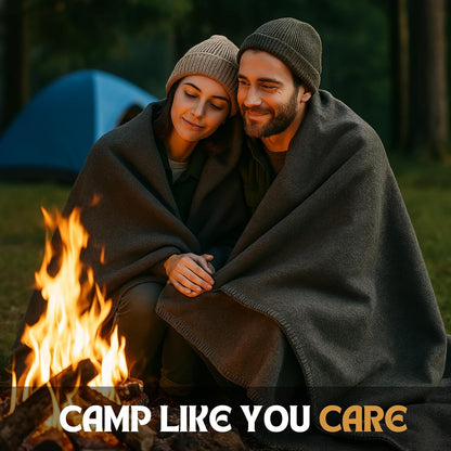 Wool Camping Blanket – 70% Wool Heavy-Duty Military Style Throw, Warm & Washable, Fire Retardant Cover for Emergency, Survival & Outdoor Use – Perfect for Camping, Car, Home & Hiking, Grey 66x90