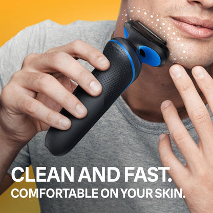 Braun Electric Shaver for Men, Series 5 5150cs, Wet & Dry Shave, Turbo Shaving Mode, Foil Shaver, with Beard Trimmer, Body Groomer and Charging Stand, Blue