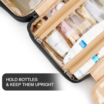 Travel Hanging Toiletry Bag for Women, Cruise Ship Essentials, with Jewelry Organizer, Medium Makeup Dopp Kit, Waterproof Cosmetic Bags, Toiletries Kit Set Accessories with Trolley Belt, Black