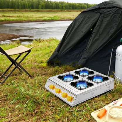 Vivicreate 4 Burner Propane Gas Stove 40000 BTU Stainless Steel Cooktop with Enamel Pan Support Electronic Ignition for Camping Outdoor Cooking BBQ Estufa de Gas Portátil Fogón de Gas