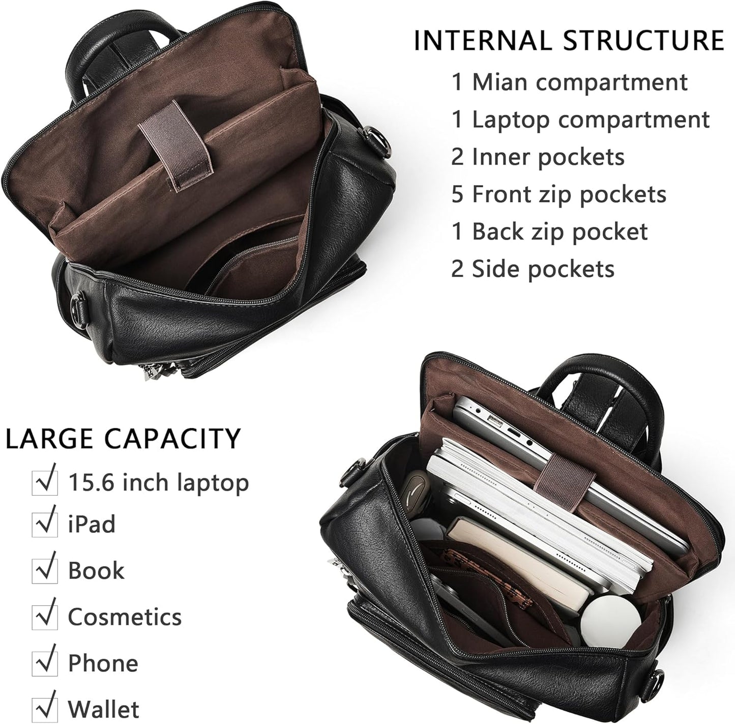 Shrrie Vegan Leather Laptop Backpack for Women 15.6 inch Work Backpack Fashion Travel Backpack Purse for Travel College Work