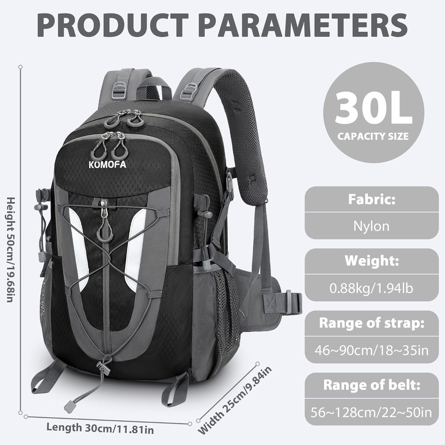 Hiking Backpack 30L Lightweight Travel Daypack Small Day Pack for Men Women Outdoor Camping Backpacking, Black