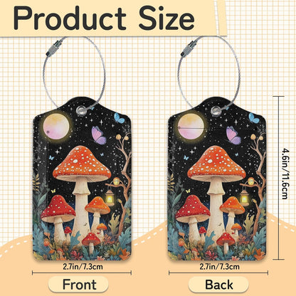 3 PCS Mushroom Luggage Tags,Colorful Butterfly Moon Star Suitcase Tags Privacy Cover ID Label with Stainless Steel Loop and Address Card for Travel Bag Suitcase