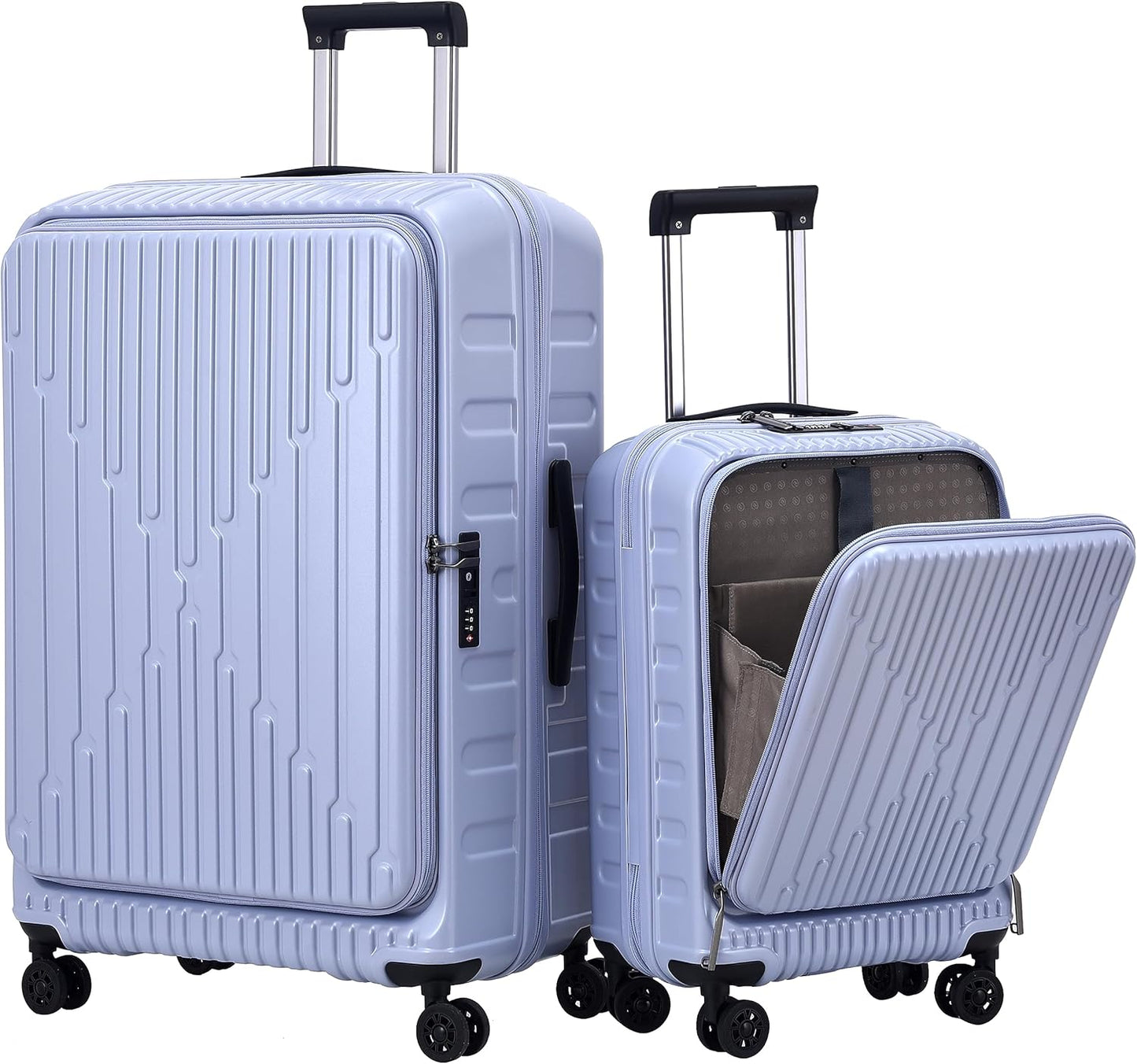 2 Pieces 20/29 Luggage Sets, 20 Inch Cabin Luggage with Front Pocket & 29 Inch Side Opening Suitcase, Ligthweight ABS+PC Hardshell, TSA Lock with HINOMOTO 360° Wheels, Lilac Purple