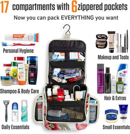 VENTURE 4TH Hanging Travel Toiletry Bag for Women & Men - Travel Organizer with Expandable Compartments & Removable Clear Pouch for Toiletries (Pink Flamingo)