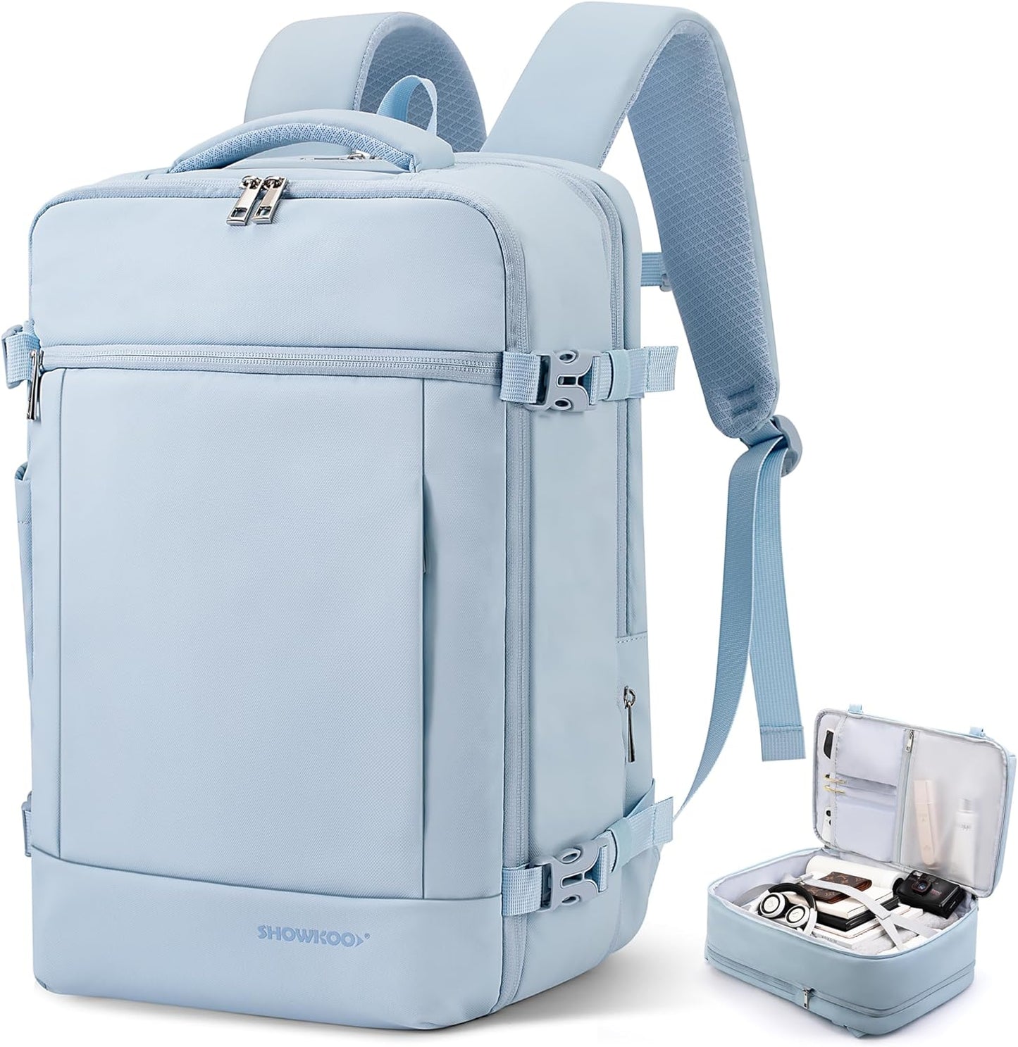 SHOWKOO Travel Backpack For Man Women, Airline Approved Carry On Laptop Backpack For Business, 40L Expandable Large Capacity Backpack, Blue