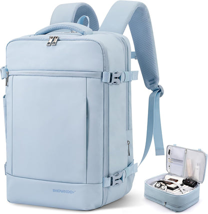 SHOWKOO Travel Backpack For Man Women, Airline Approved Carry On Laptop Backpack For Business, 40L Expandable Large Capacity Backpack, Blue