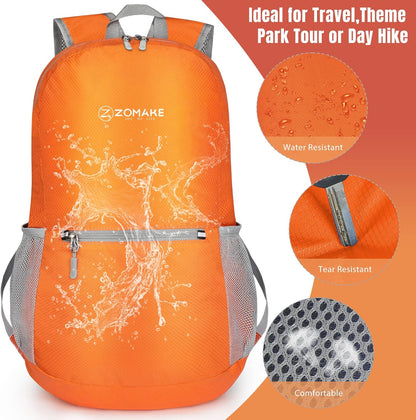 ZOMAKE Ultra Lightweight Hiking Backpack 20L, Packable Small Backpacks Water Resistant Daypack for Women Men(Orange)