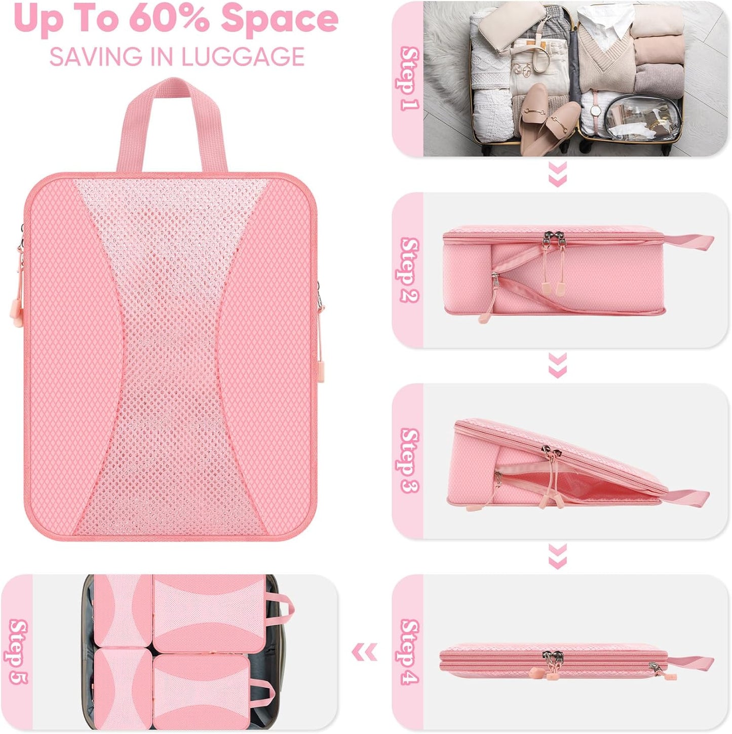 8 Set Compression Packing Cubes for Travel, Packing Cubes Compression Travel Accessories Expandable Packing Organizers for Carry on Luggage Suitcase (Gray)