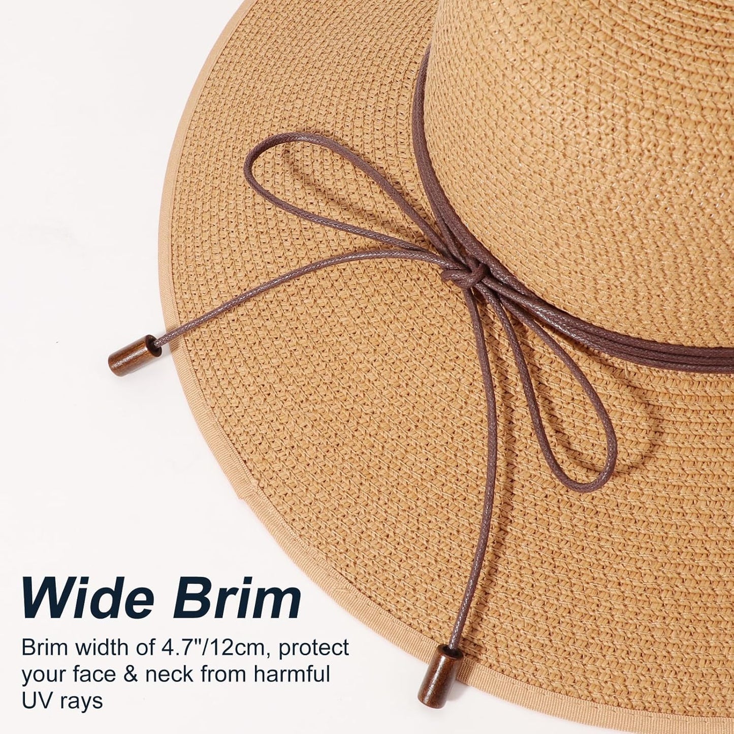 DRESHOW Beach Hats for Women Big Straw Wide Brim Summer Hat Floppy Foldable Roll up Cap Sun Hat UPF 50+