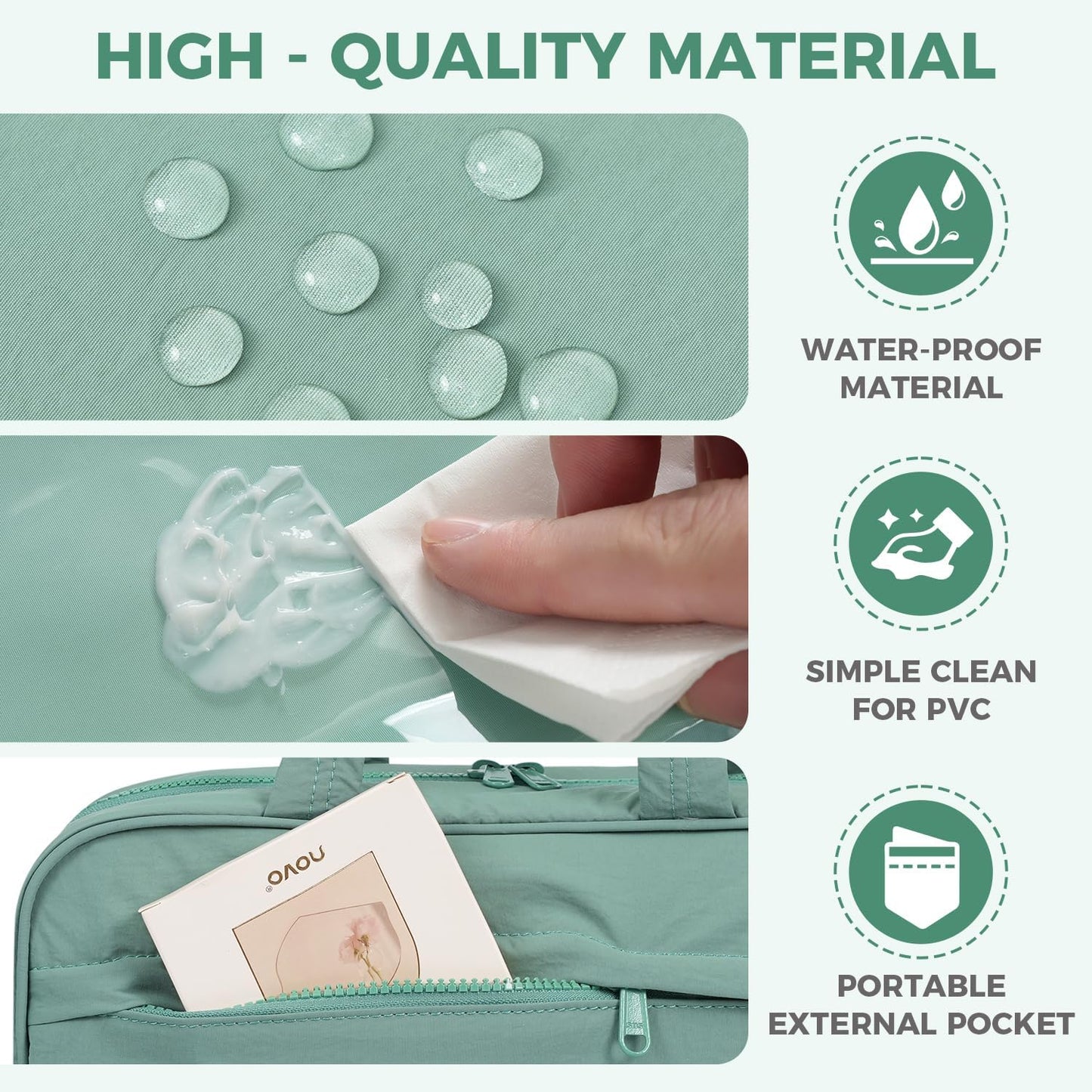 Toiletry Bag For women,Portable Hanging Organizer,4 Leakproof Compartment for full-sized Conditioner, Brushes Set, Makeup Accessories,Visible and easy to access.M-mint