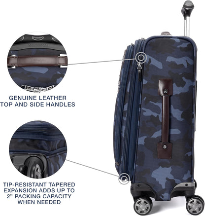 Travelpro Platinum Elite Softside Expandable Carry on Luggage, 8 Wheel Spinner Suitcase, USB Port, Suiter, Men and Women, Navy Camouflage, Carry On 21-Inch