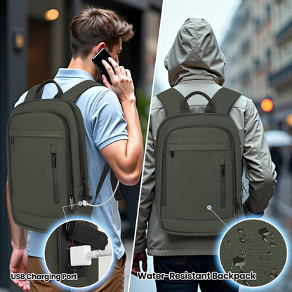 Business Backpack for Men Lightweight Commute Laptop Backpack Anti-Theft Water Resistant Backpack for 17.3 Inch Computer for Daily Office Work with Small Bag (Green)