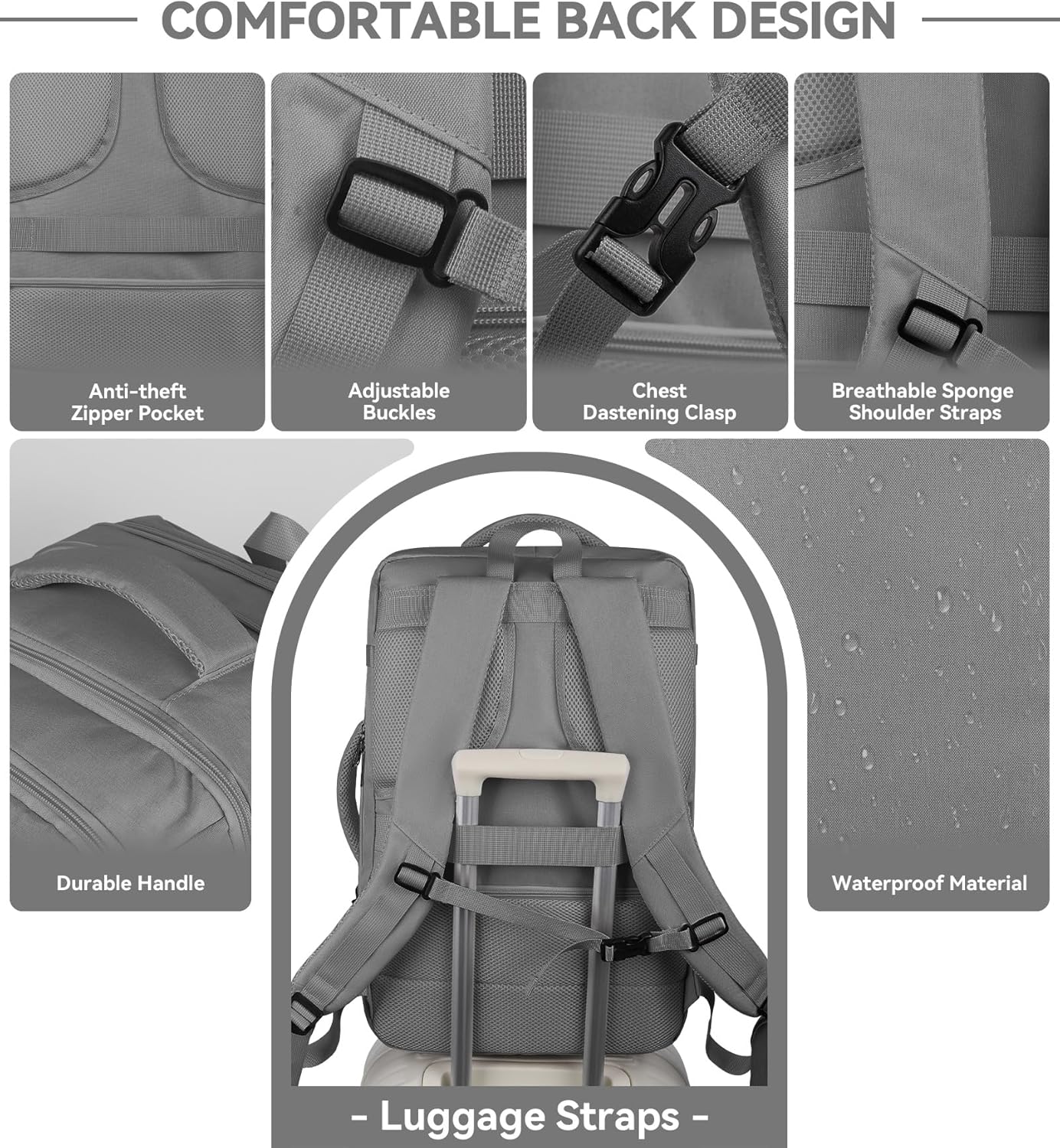 Carry On Backpack, 50L Extra Travel Laptop Backpack for Men Women, Big Bag Business Travel Essentials Gifts for men, 17 Inch Laptop Backpack Computer Bag Gifts for Him Men, Grey