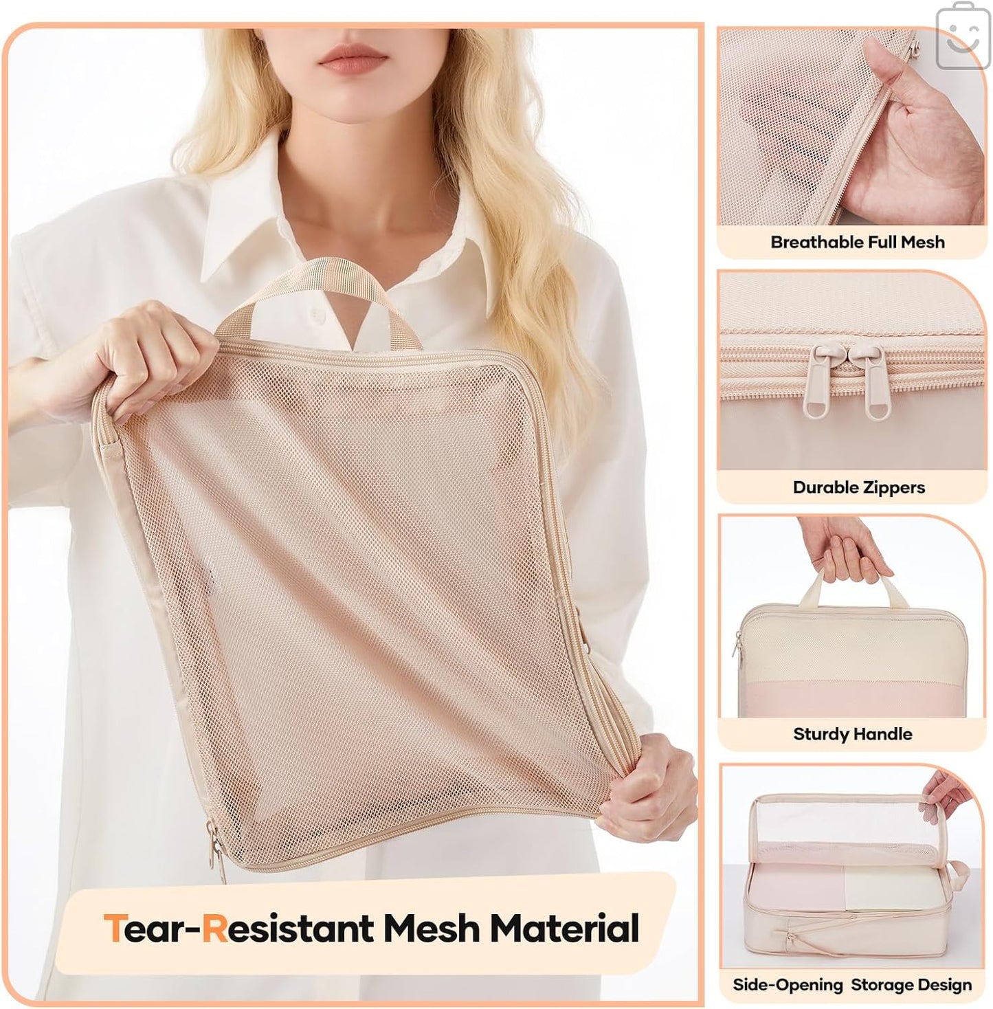 Veken 2/6/9/11 Set Compression Packing Cubes for Travel Essentials,Compressible Expandable Large Luggage Suitcase Organizer Bags for Clothing,Durable Space Saver Storage Bags(Beige)