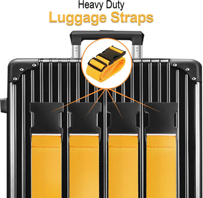 Luggage Straps for Suitcases TSA Approved Travel Belt 4 Pack by Chelmon (Yellow)