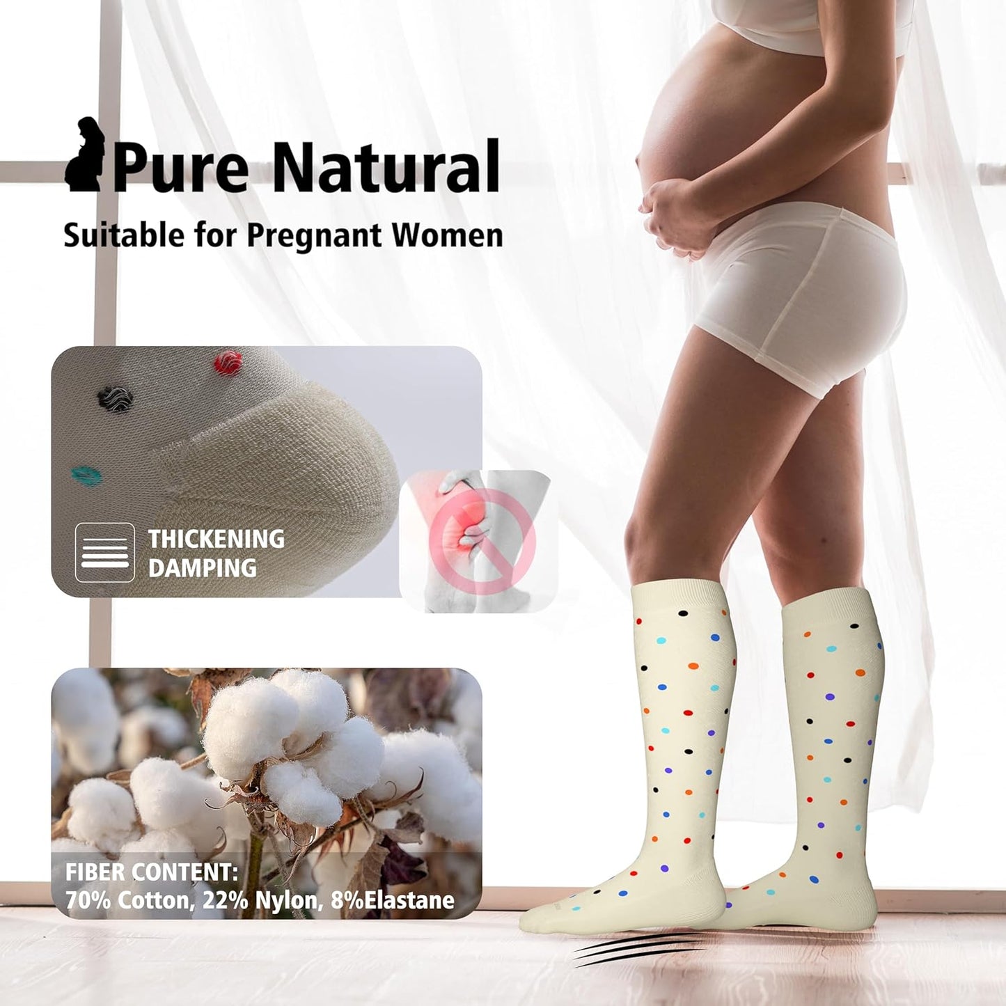 LEVSOX Thick Cotton Compression Socks for Women&Men 20-30mmHg Knee High Cute Support Sock for Nurses, Pregnancy, Travel