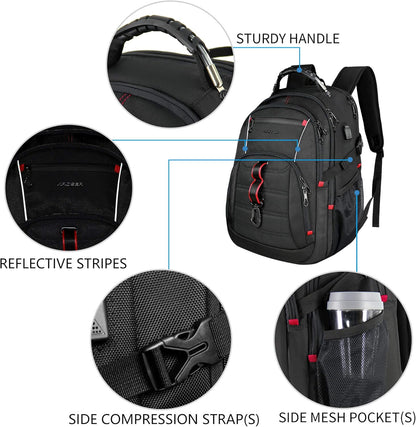 KROSER Travel Laptop Backpack 17.3 inch XL Computer Backpack Stylish College Backpack with RFID Pockets USB Charging Port REFLECTIVE STRIPS Water-Repellent Daypack for Business/Men