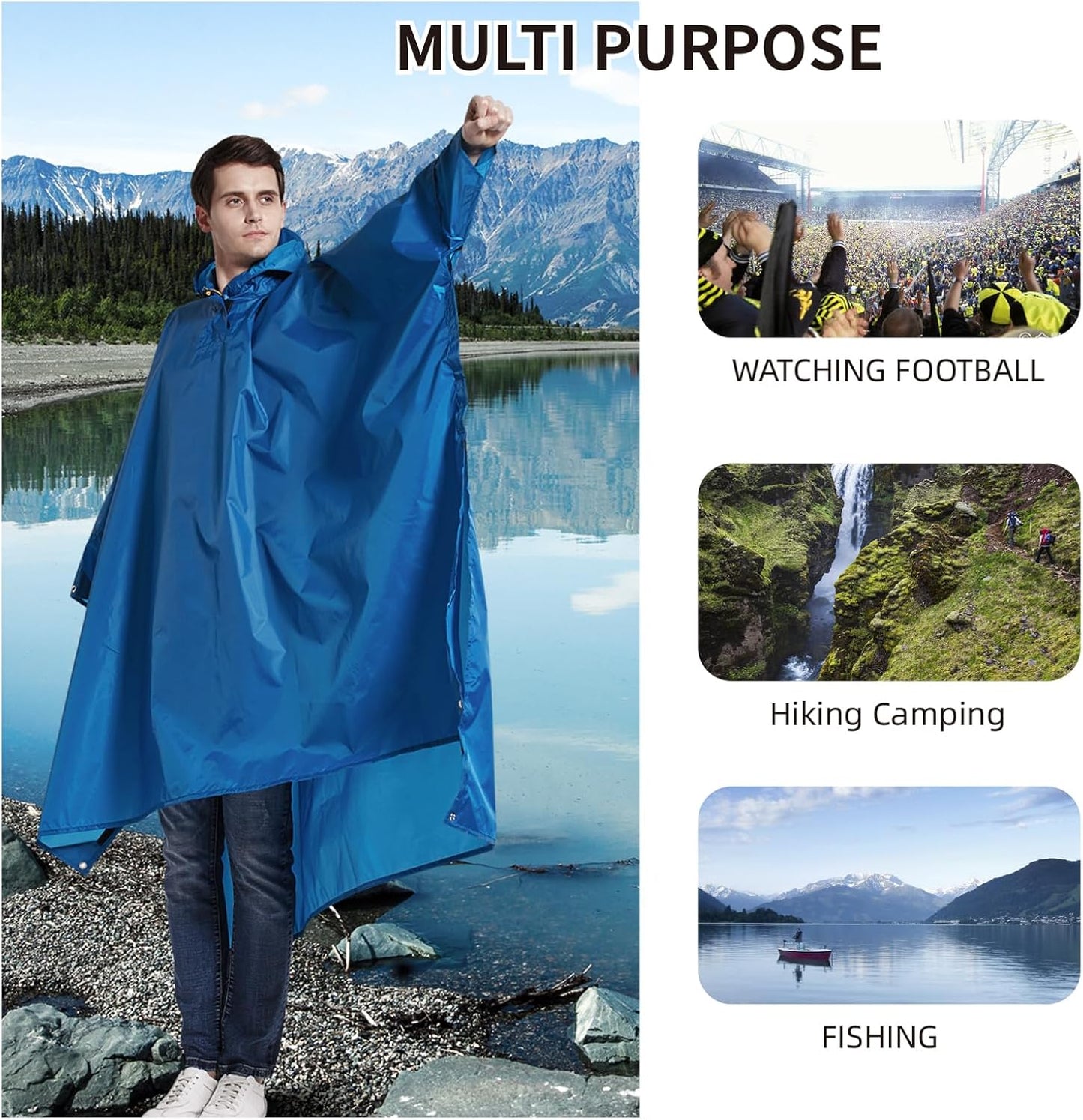 longsinger Hooded Rain Poncho for Adult with Pocket Waterproof Lightweight Unisex Raincoat for Hiking Camping Emergency