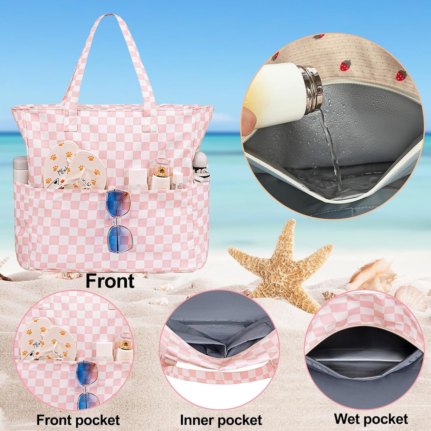 Waterproof Beach Tote Pool Bags for Women Ladies Extra Large Gym Tote Carry On Bag With Wet Compartment for Weekender Travel