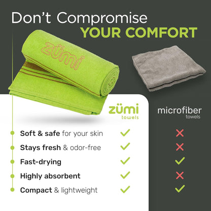 Zumi MINI 100% Cotton Camping Travel Towel - Small, Ultralight, Fast Drying, Highly Absorbent, Soft and Gentle on The Skin, Safe for The Planet (28" x 13" White)