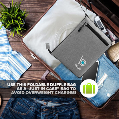 Bago Foldable Duffel Bags for Traveling Women & Men - 60L Medium Packable Duffle Bag for Travel with Shoe Compartment - Water Repellant, Heavy Duty, Lightweight Folding & Collapsible (SnowGray)