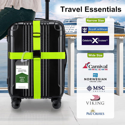 8 Pack Luggage Straps and Cruise Luggage Tags Set (4 Straps, 4 Wide Tags), Luggage Straps for Suitcases TSA Approved Suitcase Tags, Green
