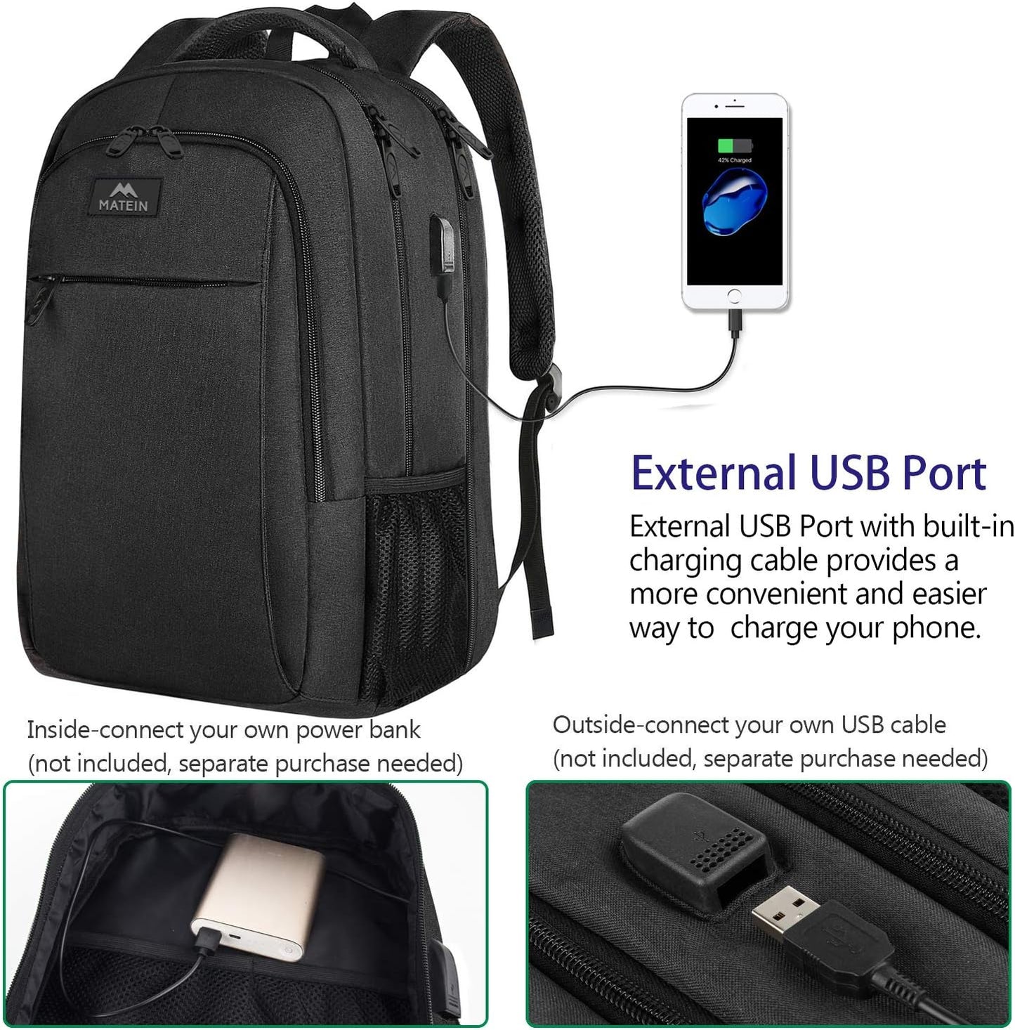 MATEIN Extra Large Backpack, 17 Inch Travel Laptop Backpack with USB Charging Port, Anti Theft TSA Friendly Business Work College Computer Backpack for Men Women, Black