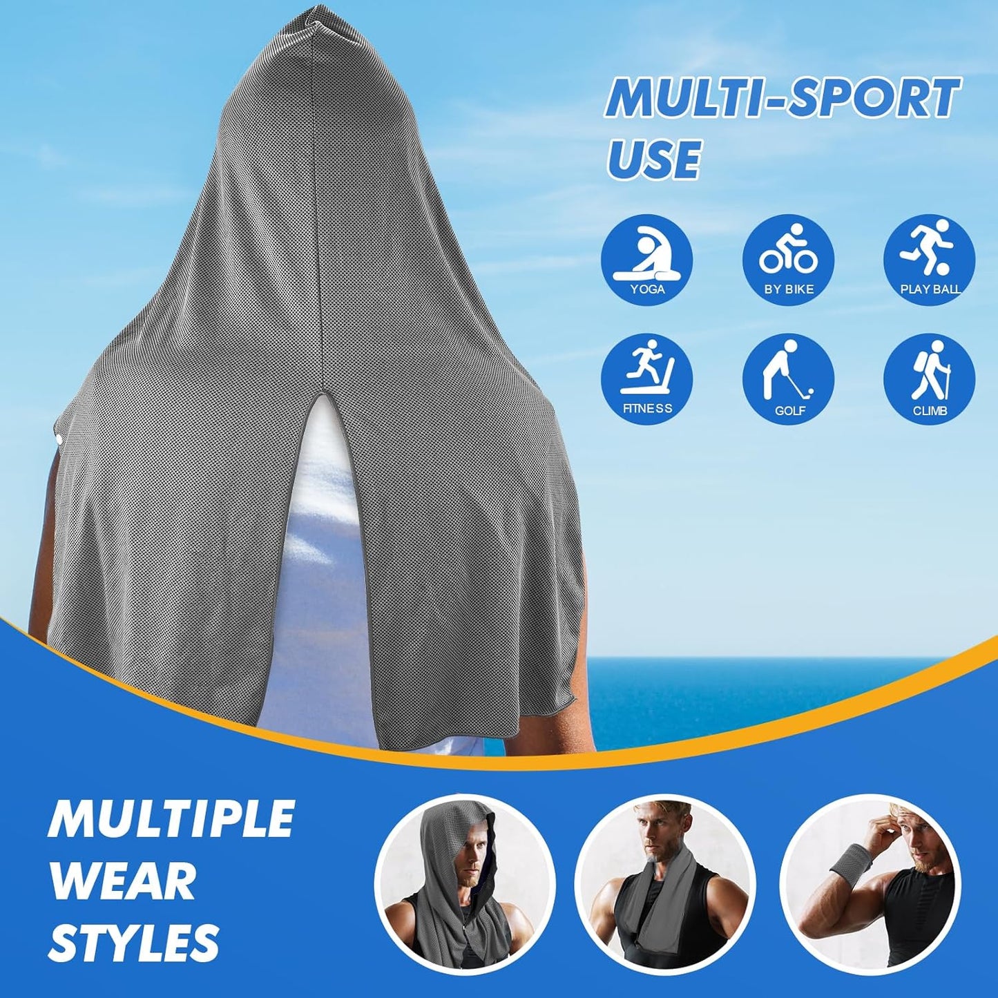 4 Pack Cooling Hoodie Towels for Neck and Face, UPF 50 Sun Protection & Instant Cooling, Ice Towels for Hot Weather, Soft Breathable Towel for Sport, Work Out, Gym, Camping & More Activities