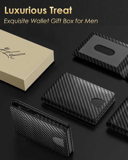 2025 Wallet for Men - RFID Blocking [Functional & Practical] Bifold Slim Minimalist Credit Card Holder Pop Up Wallet Metal Case with Cash Slot, Front Pocket with ID Window, Gift Boxed (Carbon Fiber)