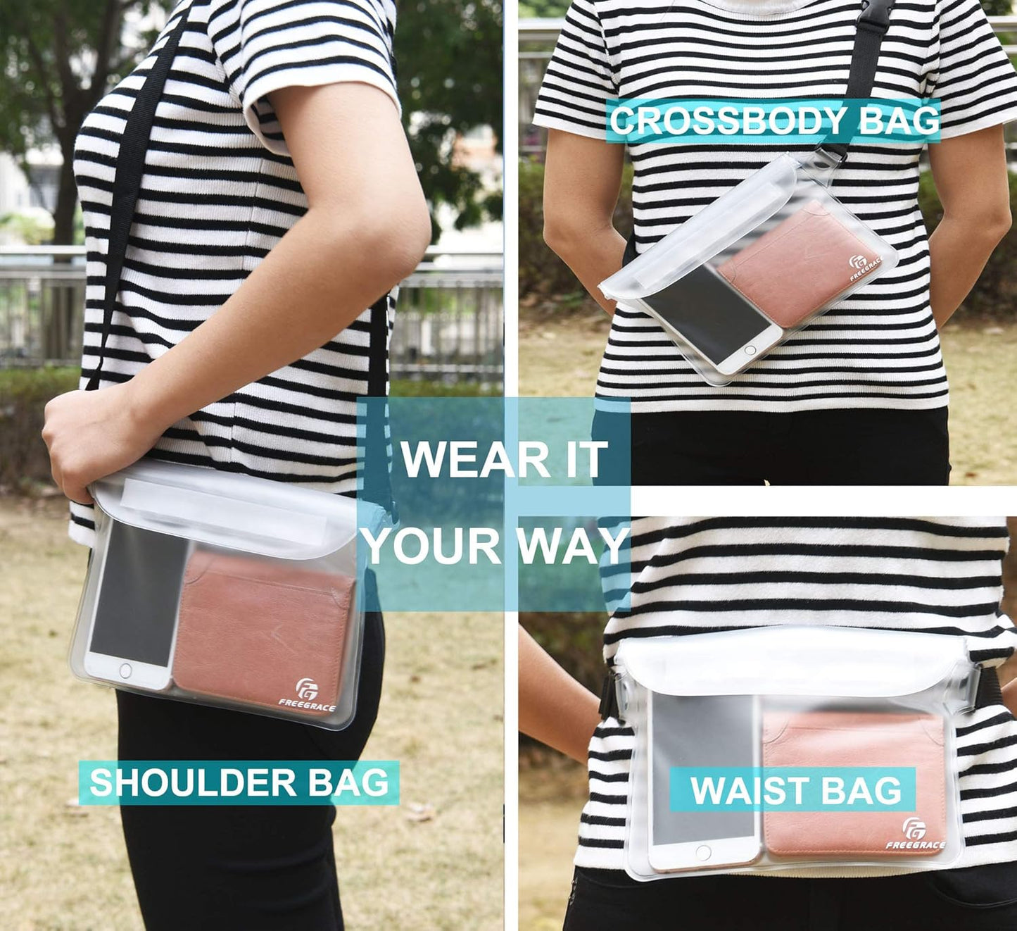 Freegrace Waterproof Pouches with Waist Strap / Pouch Case Bundle Set- Keep Your Phone & Valuables Dry and Safe - Waterproof Dry Bags for Boating Swimming Snorkeling Kayaking Beach Water Parks Pool