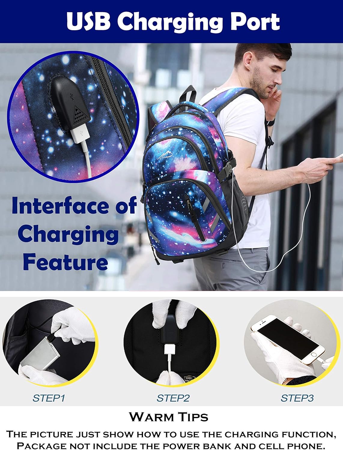 ProEtrade Backpack Bookbag for College Laptop Travel,Fit Laptop Up to 15.6 inch with USB Charging Port Multi Compartment Anti theft, Gift for Women Men (Galaxy)