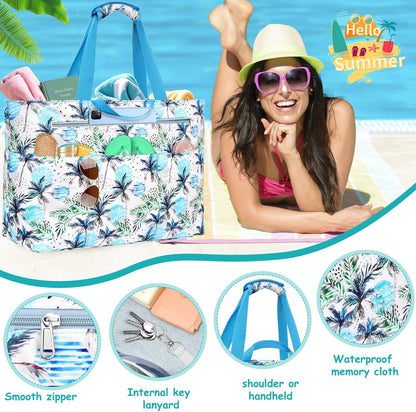 Extra Large Beach Bags for Women, Waterproof Sandproof Beach Tote Bag Zipper Foldable Swim Pool Bag with Wet Pocket