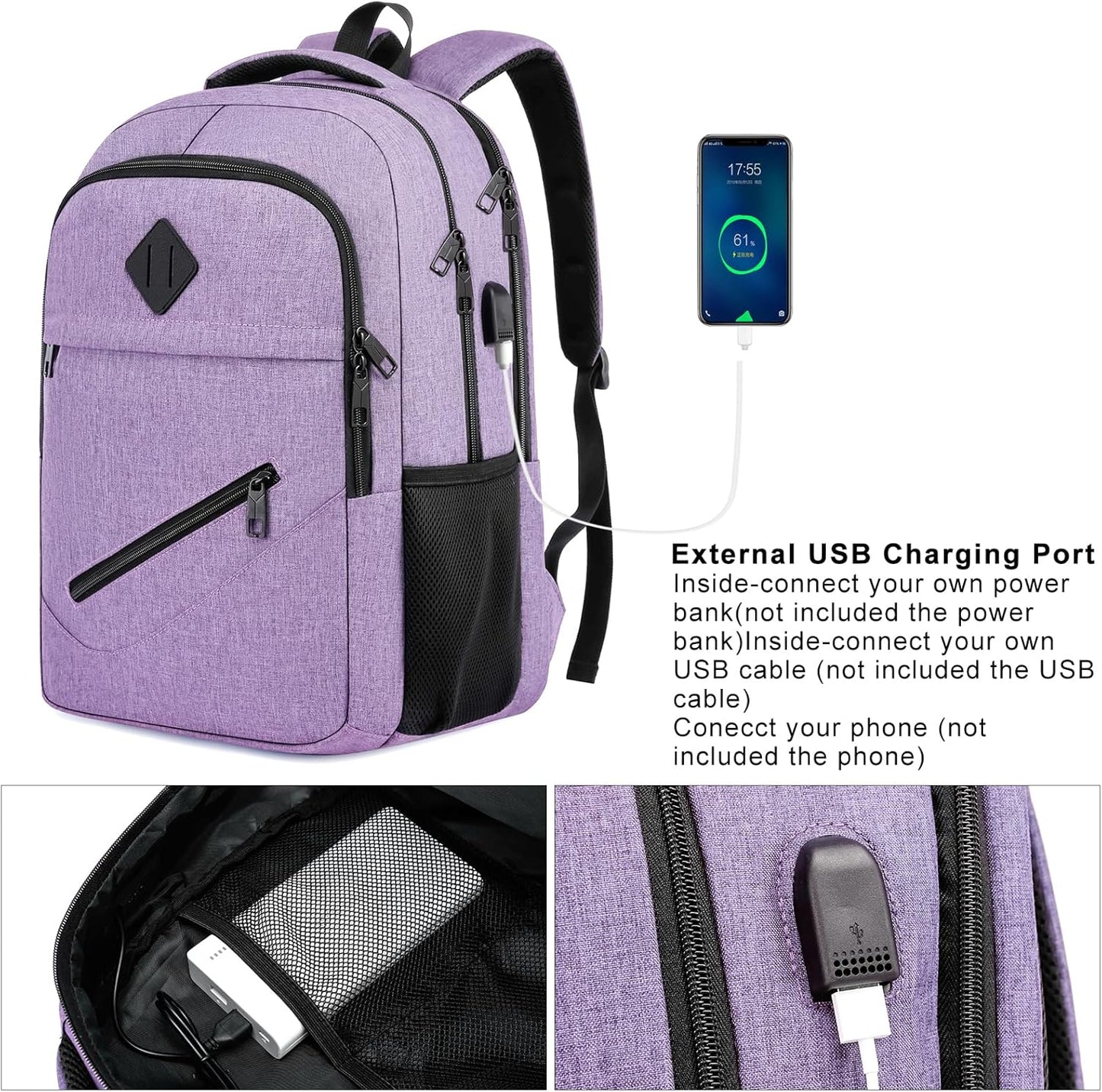 BIKROD Backpack for Girls Women, School Backpack for Teen Boys, Lightweight Casual High School Bookbag, Daily-use Travel Laptop Backpack with USB Charging Port Fits 15.6 Inch Notebook